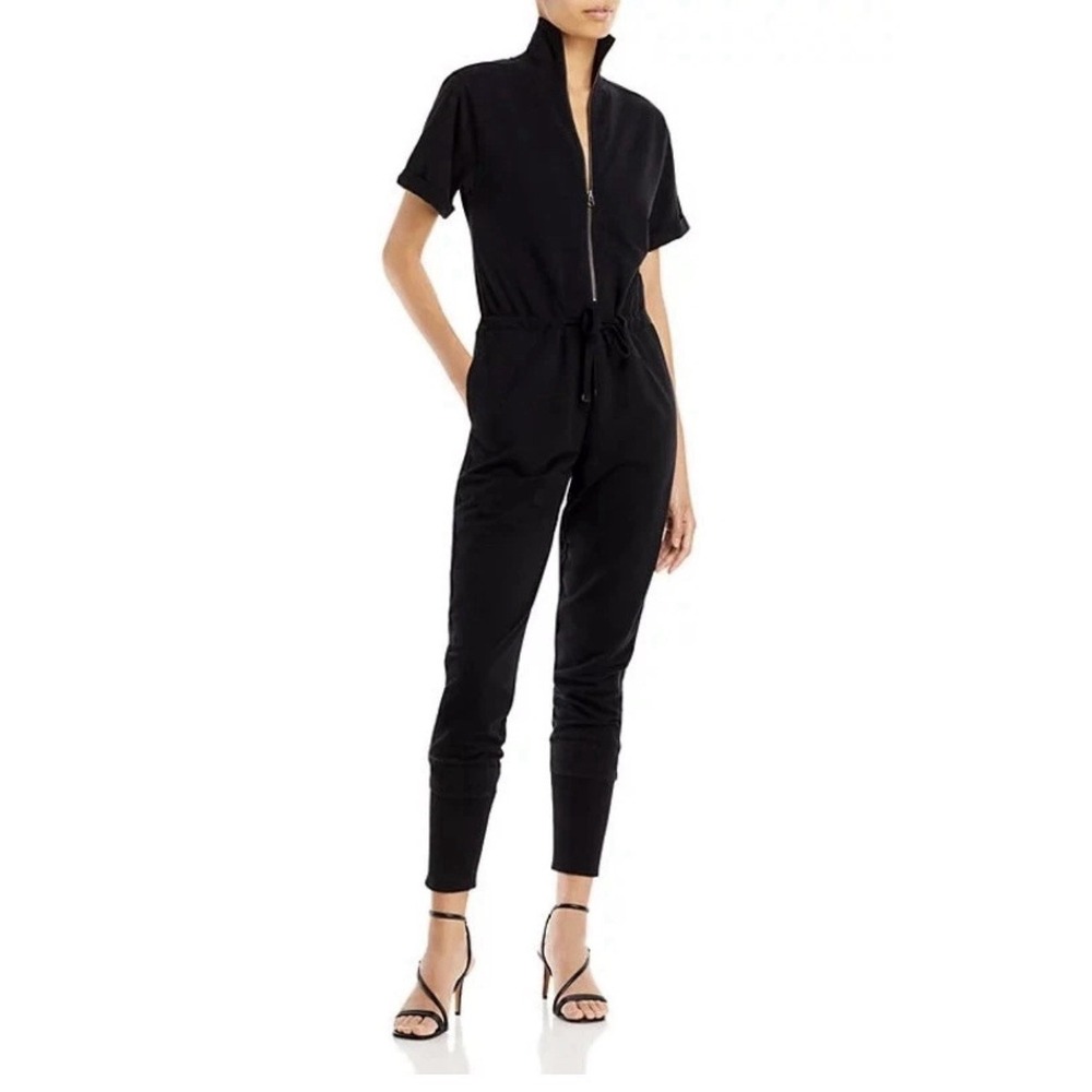Sundays Women's Jogger Jumpsuit V Neck Short Sleeve Black Size M Short Sleeve